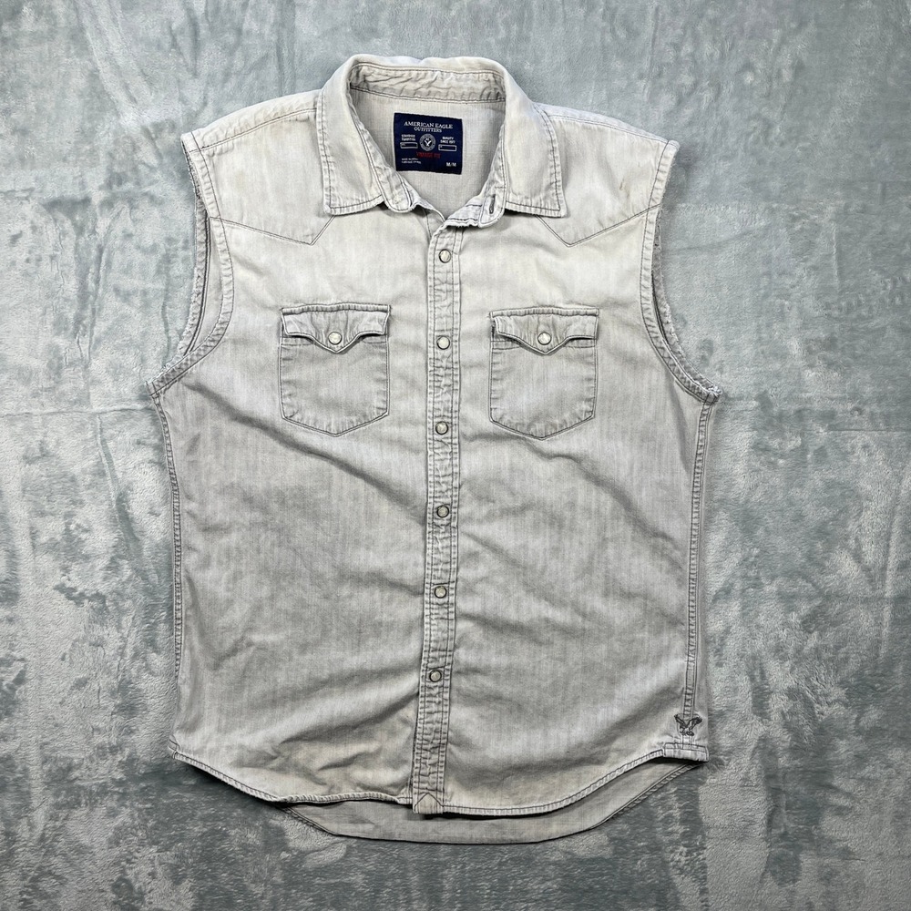 American Eagle Outfitters Mens Sleeveless Denim Western‎ Shirt Vintage Fit M